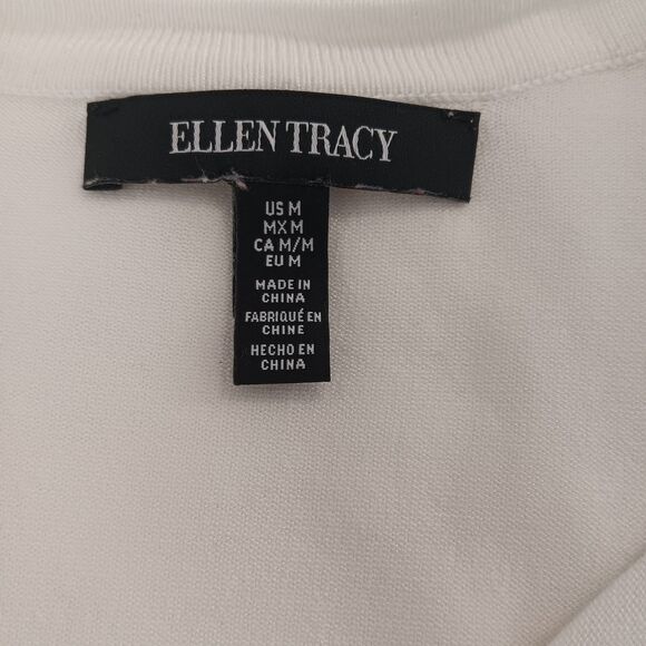 Ellen Tracy White Cardigan Sweater M 3/4 Length Sleeves Viscose Nylon Knit - Picture 8 of 12